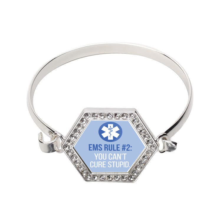 Silver EMS Humor Hexagon Charm Bangle Bracelet