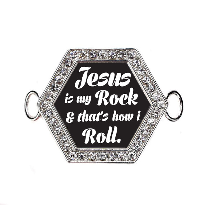 Silver Jesus Is My Rock Hexagon Charm Bangle Bracelet