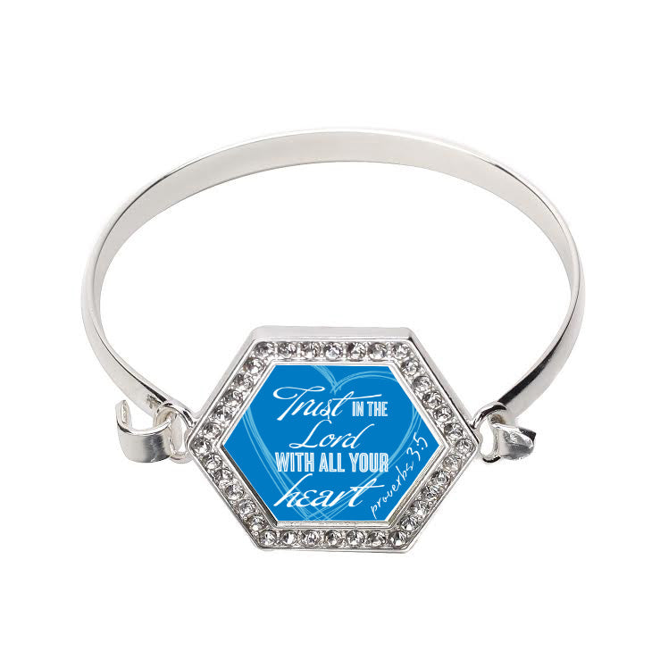 Silver Trust in the Lord Hexagon Charm Bangle Bracelet