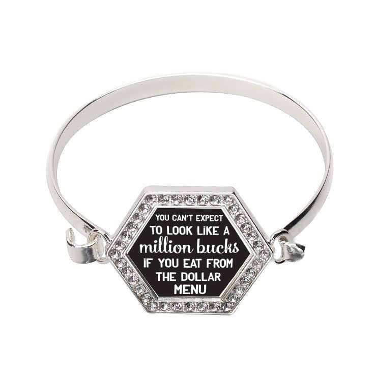 Silver Million Bucks Hexagon Charm Bangle Bracelet