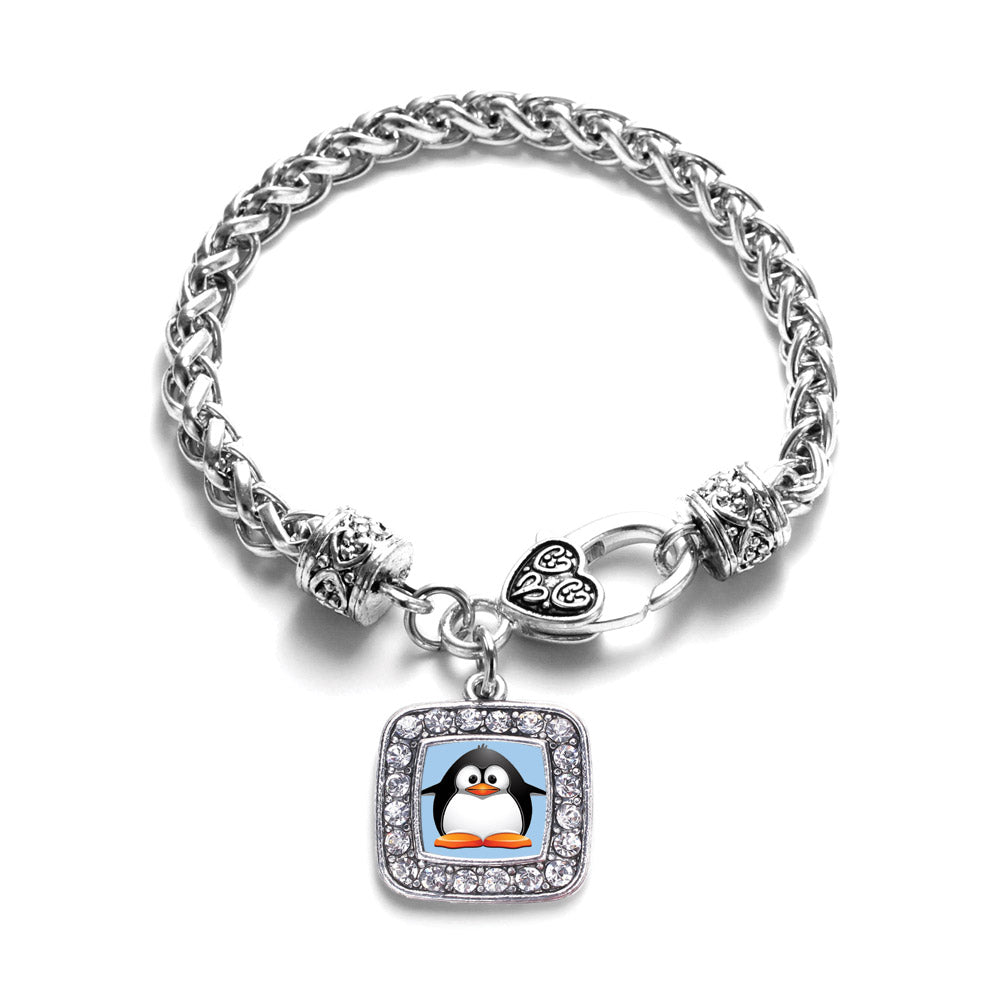 Silver Penguin Square Charm Braided Bracelet