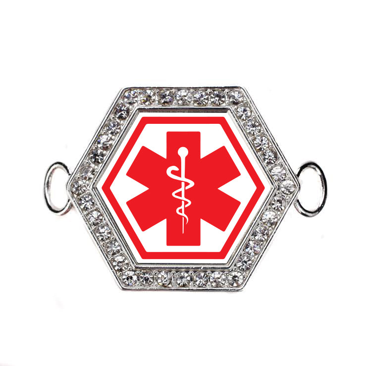 Silver Diabetic Symbol Hexagon Charm Bangle Bracelet