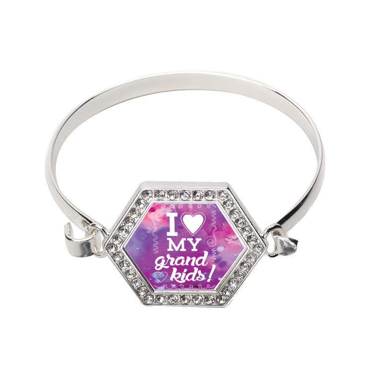 Silver I Love My Grandkids Hexagon Charm Bangle Bracelet