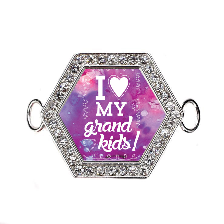 Silver I Love My Grandkids Hexagon Charm Bangle Bracelet