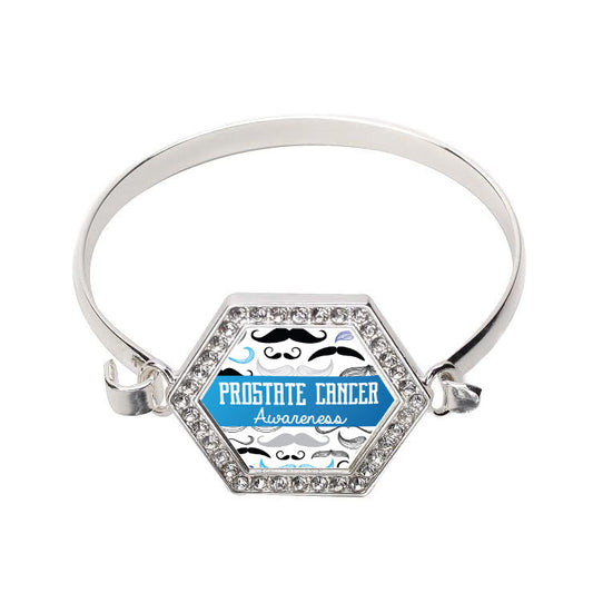 Silver Prostate Cancer Awareness Hexagon Charm Bangle Bracelet