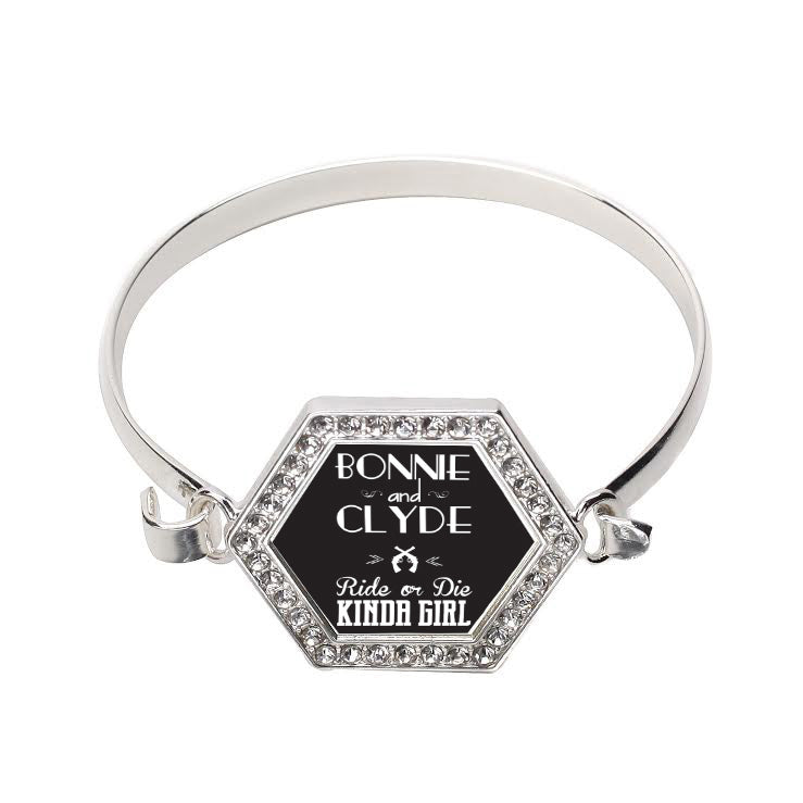 Silver Bonnie And Clyde Hexagon Charm Bangle Bracelet