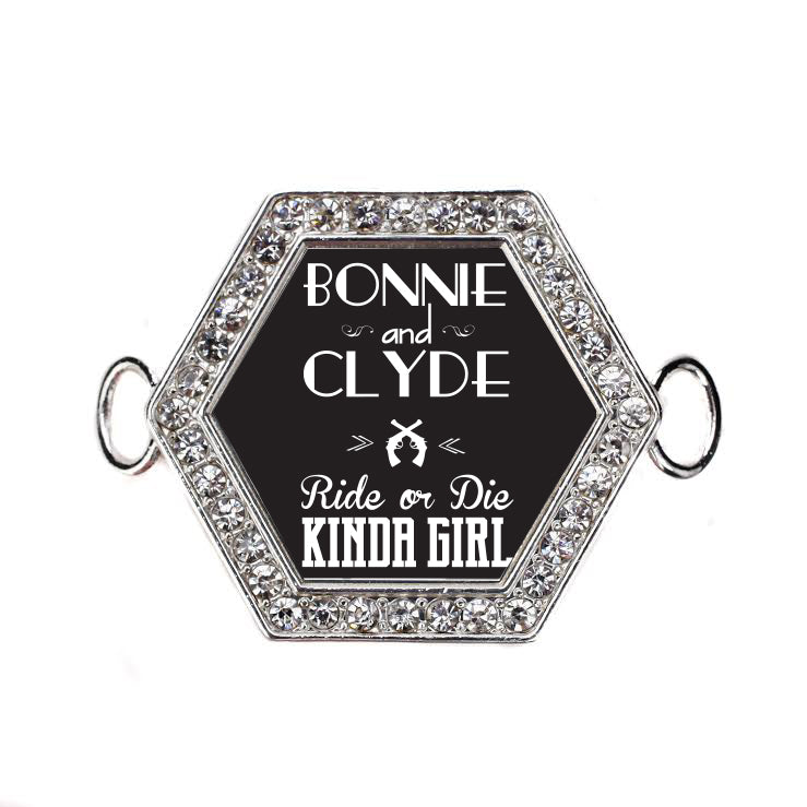 Silver Bonnie And Clyde Hexagon Charm Bangle Bracelet