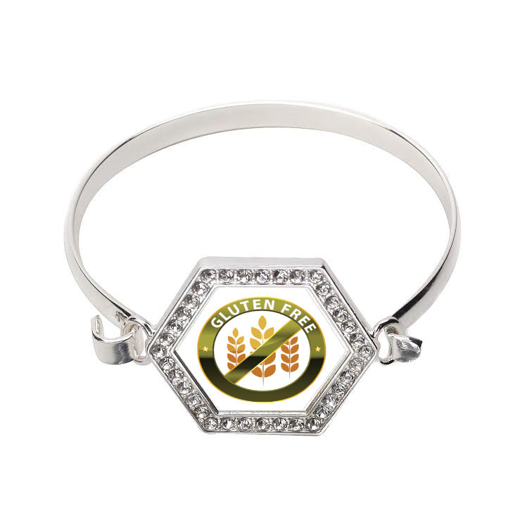 Silver Gluten Free Hexagon Charm Bangle Bracelet