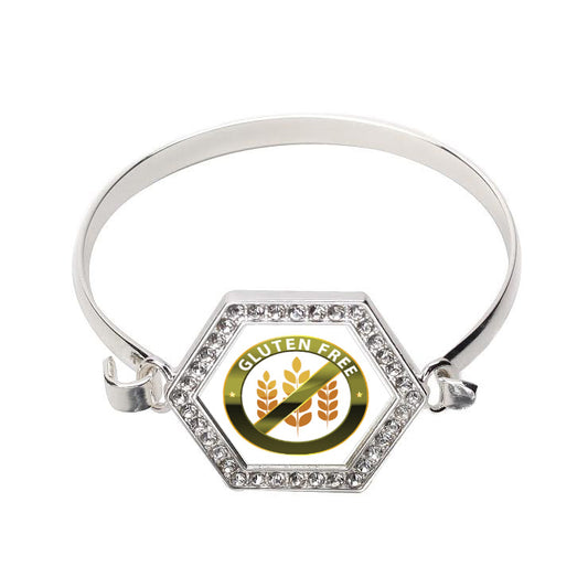 Silver Gluten Free Hexagon Charm Bangle Bracelet