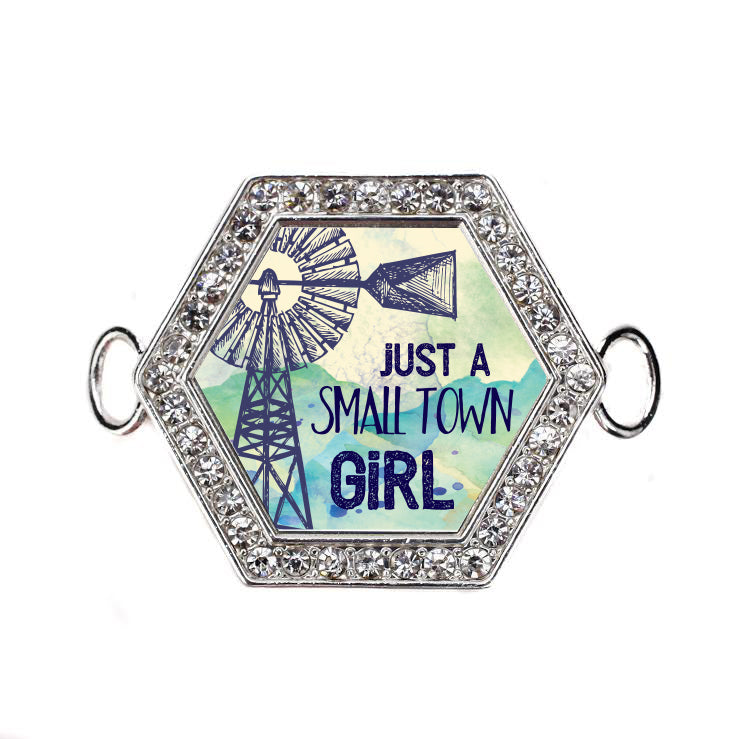 Silver Small Town Girl Hexagon Charm Bangle Bracelet