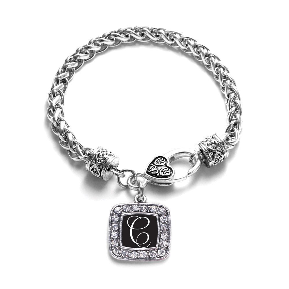 Silver My Script Initials - Letter C Square Charm Braided Bracelet
