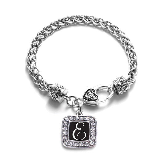 Silver My Script Initials - Letter E Square Charm Braided Bracelet