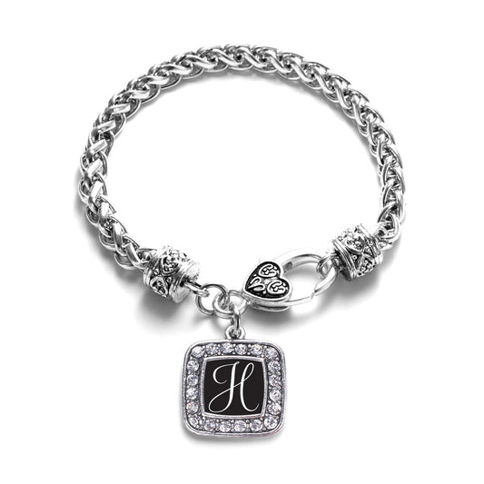 Silver My Script Initials - Letter H Square Charm Braided Bracelet