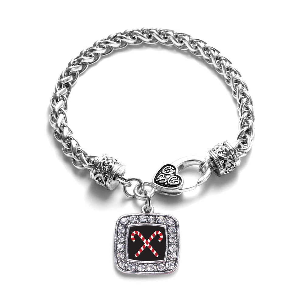 Silver Candy Cane Square Charm Braided Bracelet
