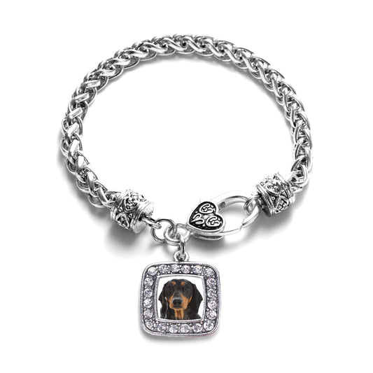 Silver The Dachshund Square Charm Braided Bracelet