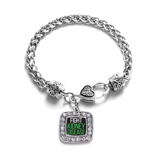Silver Fight Kidney Disease Square Charm Braided Bracelet