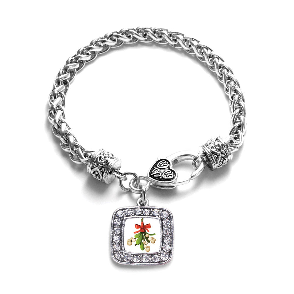 Silver Mistletoe Square Charm Braided Bracelet