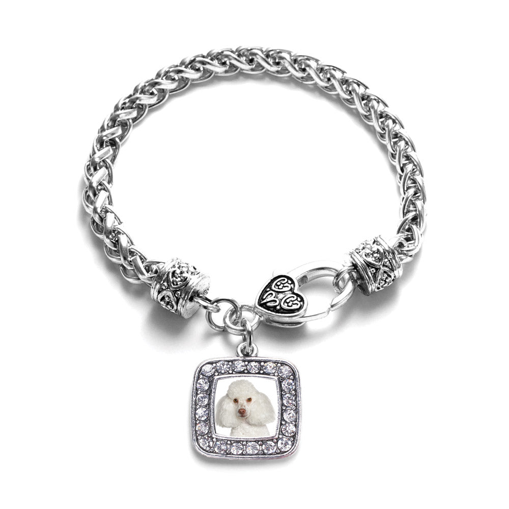 Silver I Love My Poodle Square Charm Braided Bracelet