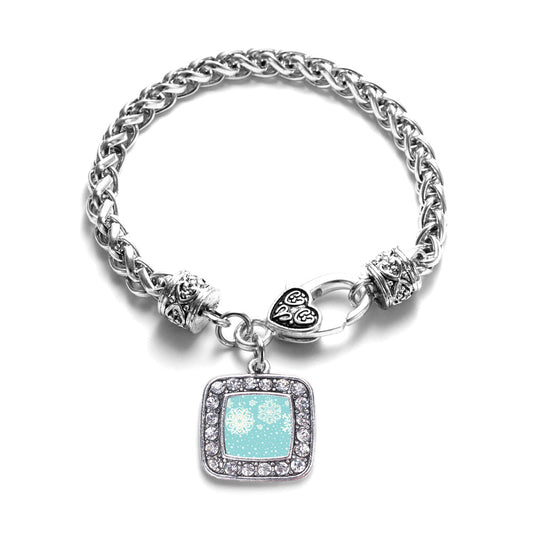 Silver Falling Snowflakes Square Charm Braided Bracelet
