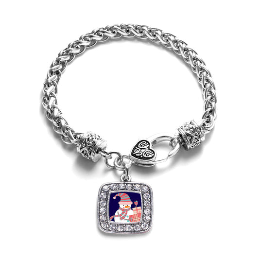 Silver Snowman Square Charm Braided Bracelet