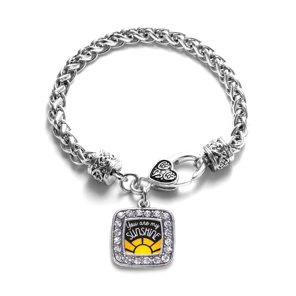 Silver You Are My Sunshine Square Charm Braided Bracelet