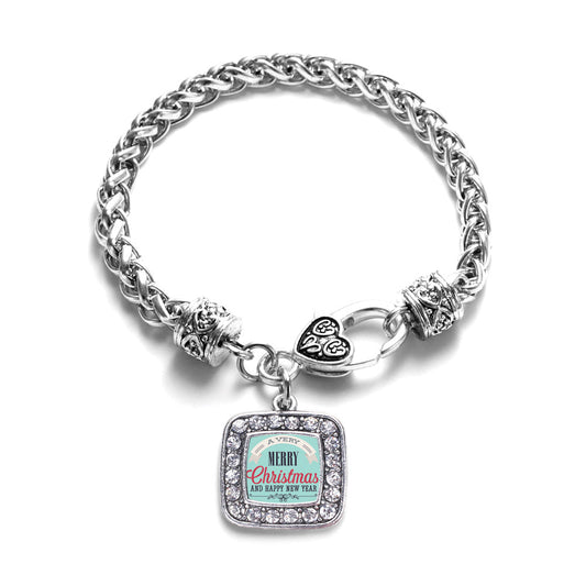 Silver Very Merry Square Charm Braided Bracelet