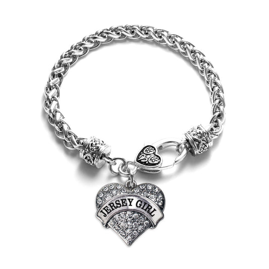 Silver Jersey Girl Pave Heart Charm Braided Bracelet