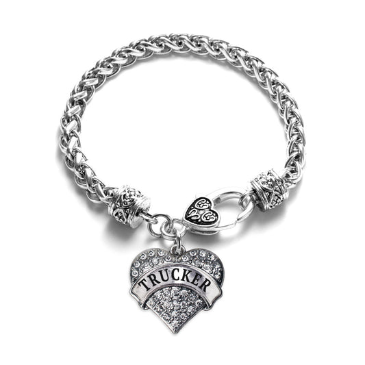 Silver Trucker Pave Heart Charm Braided Bracelet