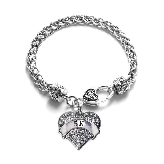 Silver 5k Runner Pave Heart Charm Braided Bracelet