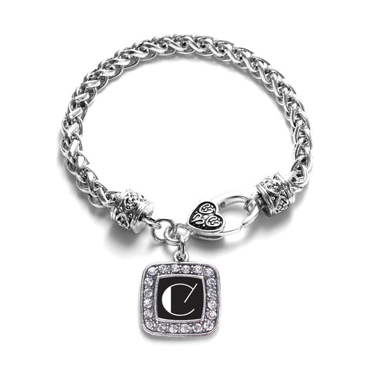 Silver My Vintage Initials - Letter C Square Charm Braided Bracelet