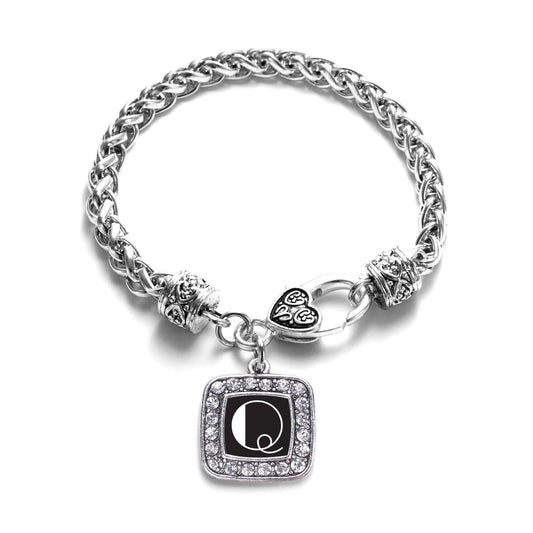 Silver My Vintage Initials - Letter Q Square Charm Braided Bracelet