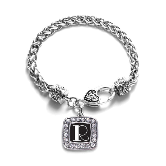 Silver My Vintage Initials - Letter R Square Charm Braided Bracelet