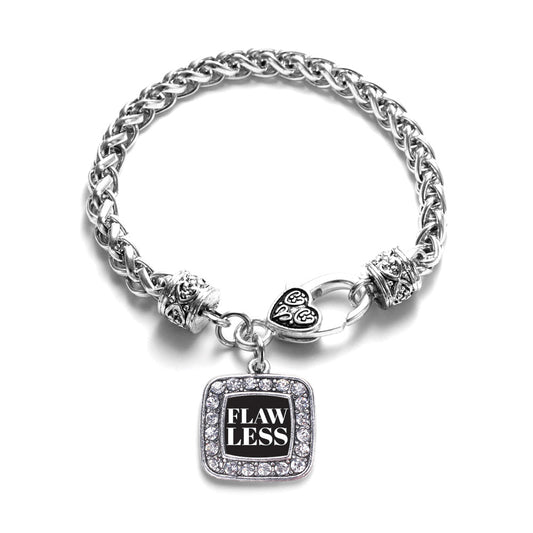 Silver Flawless Square Charm Braided Bracelet