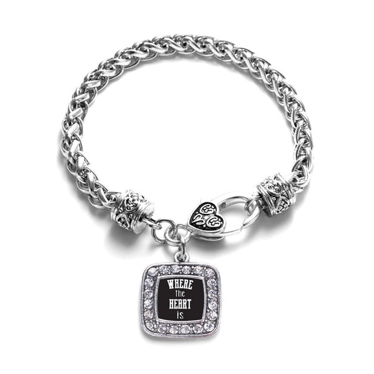 Silver Where The Heart Is Square Charm Braided Bracelet