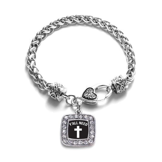 Silver Yall Need Jesus Square Charm Braided Bracelet