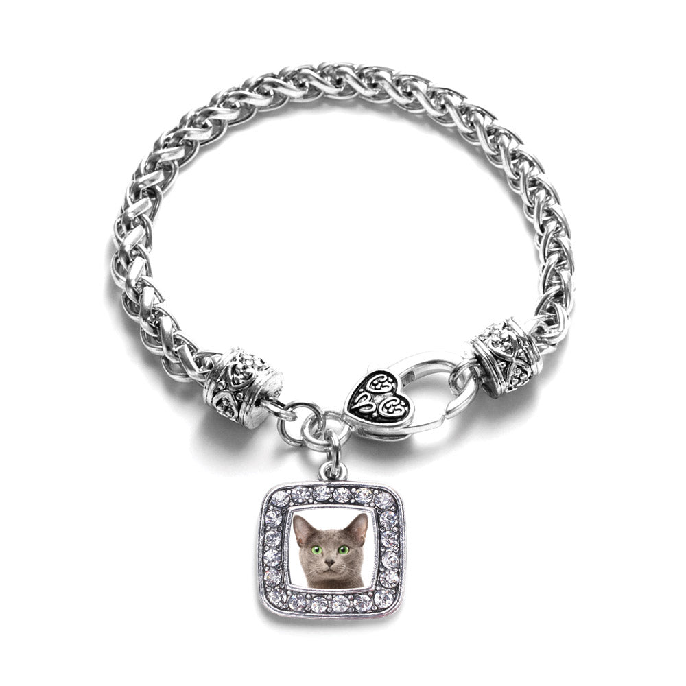 Silver Birman Cat Square Charm Braided Bracelet