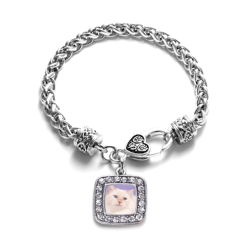 Silver Ragdoll Cat Square Charm Braided Bracelet