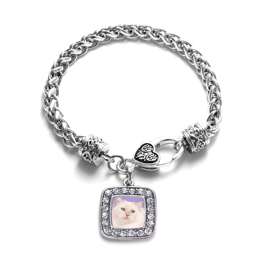 Silver Ragdoll Cat Square Charm Braided Bracelet