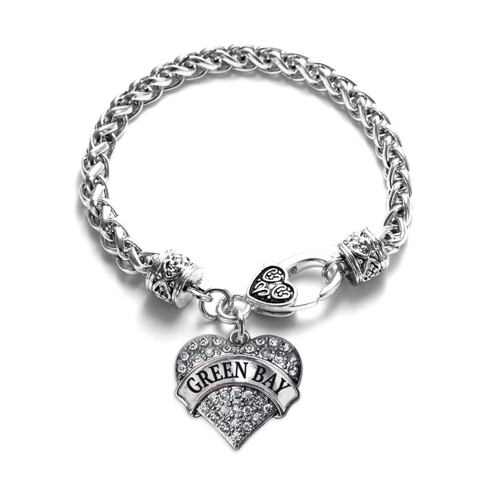 Silver Green Bay Pave Heart Charm Braided Bracelet