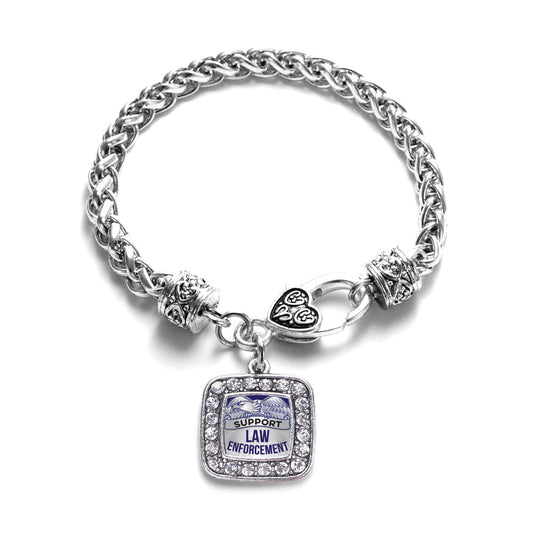 Silver Law Enforcement Support Square Charm Braided Bracelet