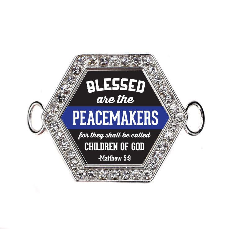Silver Blue Peacemakers Hexagon Charm Bangle Bracelet