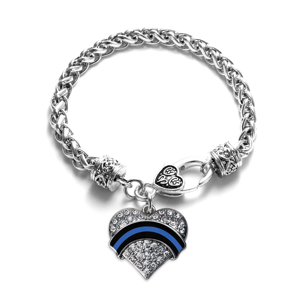 Silver Law Enforcement Support Pave Heart Charm Braided Bracelet