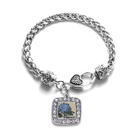 Silver Friend Hydrangea Flower Square Charm Braided Bracelet