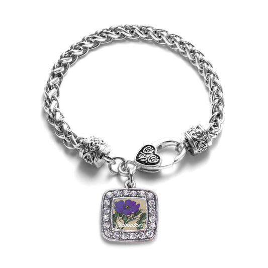 Silver God Mother Violet Square Charm Braided Bracelet
