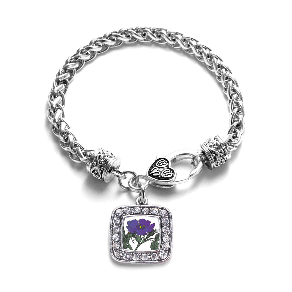 Silver Violet Flower Square Charm Braided Bracelet
