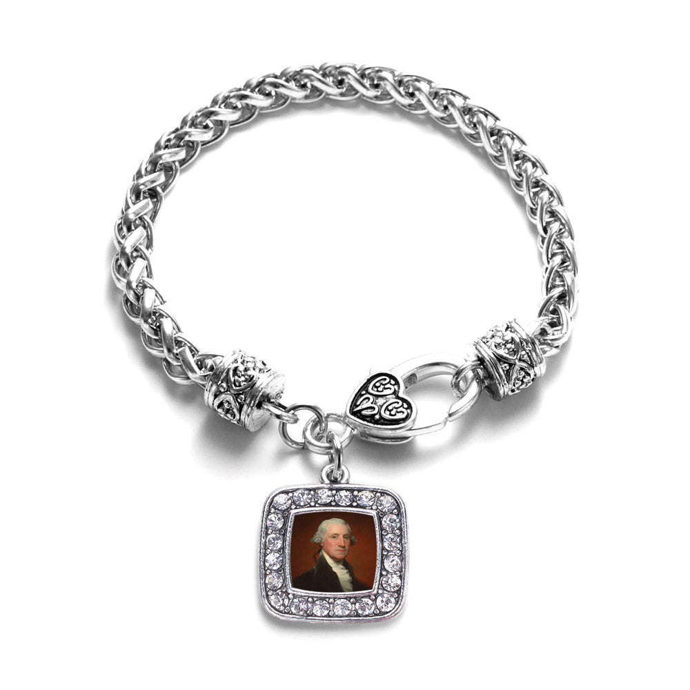 Silver George Washington Square Charm Braided Bracelet