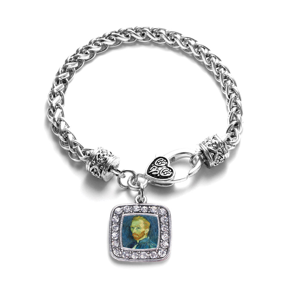 Silver Vincent Van Gogh Square Charm Braided Bracelet