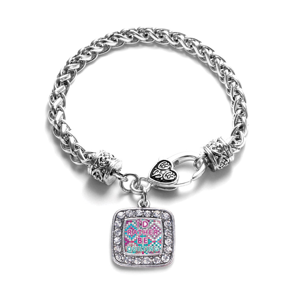 Silver I'd Rather Be Quilting Square Charm Braided Bracelet