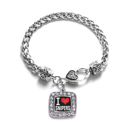 Silver I Love Snipers Square Charm Braided Bracelet