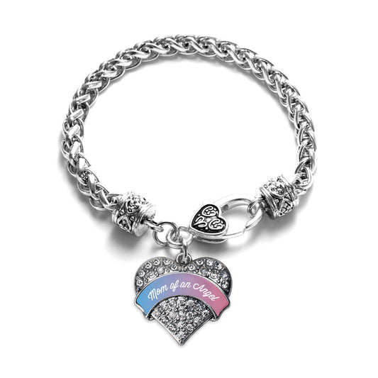 Silver Mom of an Angel Pave Heart Charm Braided Bracelet